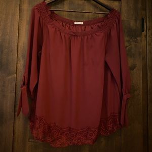 Burgundy off the shoulder shirt